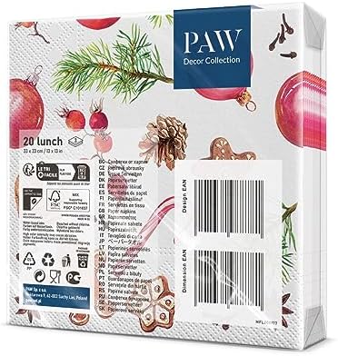 PAW Paper Napkin – 3 Ply (33 x 33 cm) I Pack of 20 Paper Napkins with Christmas, Winter, Stars and Sweets, Table Decoration, Ideal for Christmas (Homemade Sweets)