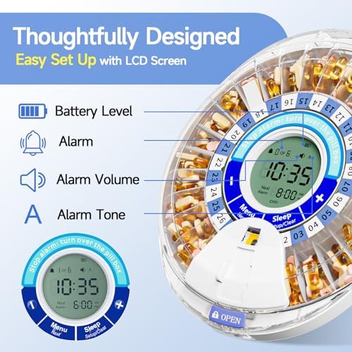 Windtrace Automatic Pill Dispenser for Elderly, Electronic Pill Organizer with Alarm & Light, 28 Day Smart Timed Medication Dispenser, Timed Pill Dispenser Machine for Prescriptions & Vitamins