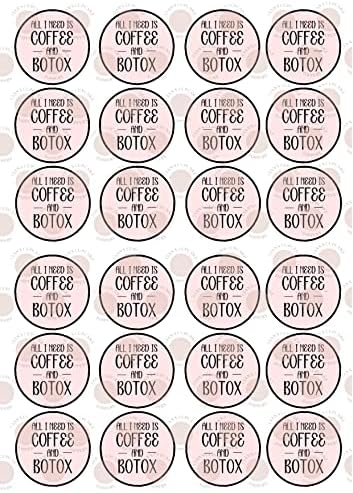 Funny Coffee Theme Edible Cupcake Decorations for Birthdays and Girls Night Out 24 x 1.5 inch Wafer Card Discs (UNCUT)