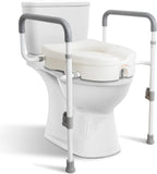Raised Toilet Seat with Handles for Elderly - Toilet Seat Risers for Seniors with Adjustable Padded Arms - Elevated Toilet Safety Seat for Standard or Elongated Commode