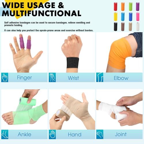 4 Pack Self Adhesive Bandage Wrap, 6 in x 5 Yards Non-Woven Self Adherent Cohesive Bandage, Vet Wrap Wound Tape for Thumb Finger Wrist Knee Ankle, Blue