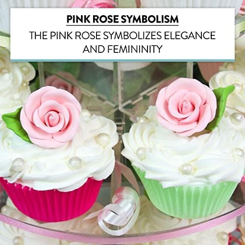 Global Sugar Art Premium Wedding Rose Edible Sugar Cake & Cupcake Flowers, Pink, 12 Count with Leaves by Chef Alan Tetreault