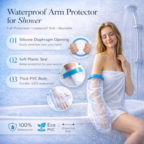 Waterproof Arm Cast Covers for Shower Adult, Upgraded Watertight Seal Waterproof Cast Protector for Broken Arm, Wrist, Hand, Reusable Sleeve for Bandage & Wound Care, Keep Cast Dry Post-Surgery [2026 Upgrade]