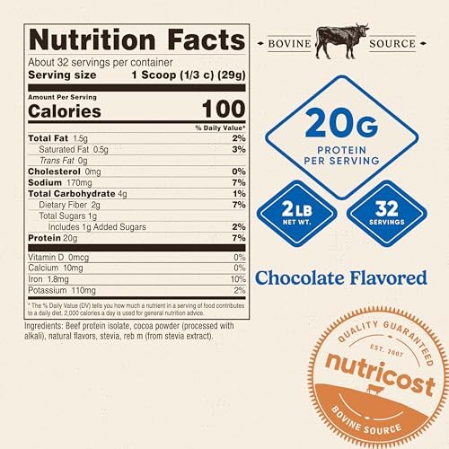Nutricost Beef Protein Isolate Powder Chocolate (2 Pounds) - 20 Grams Protein Per Serving, GMO-Free + Gluten-Free