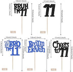 30 PCS Bro I'm 11 Cupcake Toppers Glitter Happy 11th Birthday Cupcake Picks Bruh I'm 11 Cake Decoration Cheers to Eleven Years Old for Boys Brother 11th Birthday Party Cake Decorations Supplies Blue