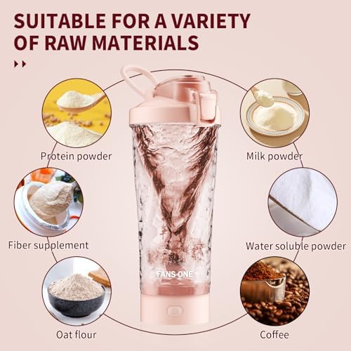 FANS-ONE Electric Protein Shaker Bottle, 24oz Lockable Electric Blender Cup, Tritan USB Rechargeable Protein Shake Mixer, Blender Shaker Cups for Protein Shakes, Pink