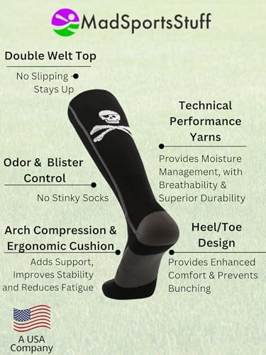 MadSportsStuff Pirate Skull and Crossbones (Jolly Roger) Over the Calf Baseball Socks