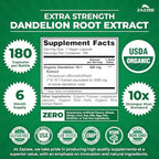 Zazzee USDA Organic Dandelion Root 10:1 Extract, 180 Capsules, 6 Month Supply, Liver & Detox Support, Taraxacum Officinale, Organic Herbal Supplement, All-Natural, Non-GMO, Made in the USA