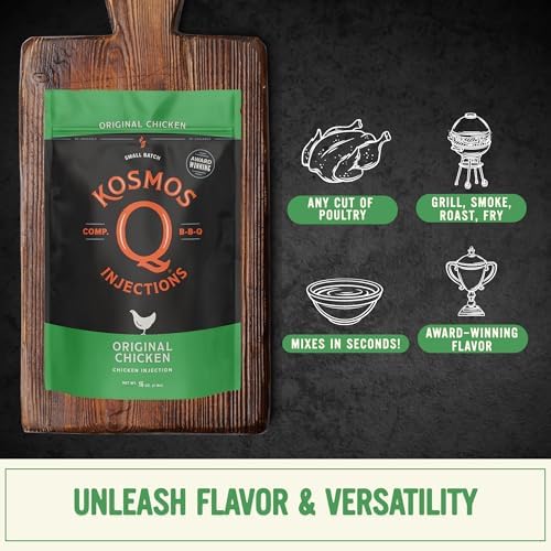 Kosmos Q Original BBQ Chicken Injection, BBQ Marinade Seasoning for Whole Chicken, Smoked Wings & Roasted Meats, Award-Winning Competition Blend, Moisture-Retaining Formula, 16 Oz Jar