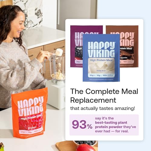 Happy Viking Plant-Based Protein Powder +100 Superfoods Berry Parfait Meal Replacement Shake, Created by Venus Williams, 30g Plant Protein, 10g Fiber, Vegan, Gluten-Free, Non-GMO, 15 Meals