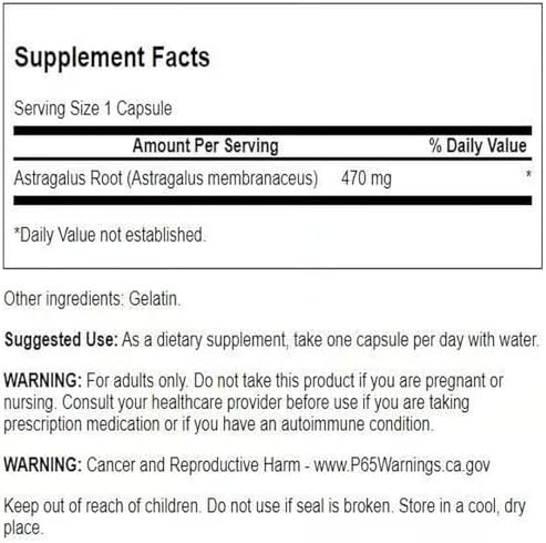 Swanson Astragalus Root - Herbal Supplement Promoting Immune System Support - Natural Formula Supporting Heart & Liver Health - (100 Capsules, 470mg Each)
