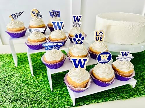 Washington Cupcake Topper Party Supplies for Football, Birthday, Graduation Party Decorations (24 Pieces) (Washington Huskies)