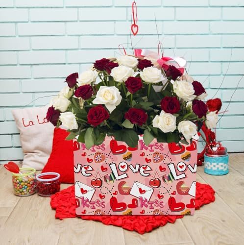 NTAOHAMPER Rectangular Heart Print Storage Basket Empty,Collapsible Gift Basket with Handles,Books Box,Room Decor(Love Letter)
