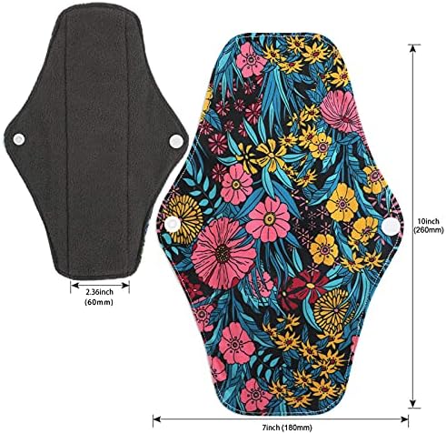 PHOGARY Reusable Menstrual Pads, Bamboo Cloth Pads for Heavy Flow with Wet Bag, Large Sanitary Pad Set with Wings for Women, Washable Overnight Cloth Panty Liners Period Pad (7 in 1, 25.4cm 4 Layers)