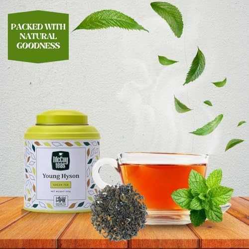 McCoy Teas Young Hyson Green Tea Loose Leaf Tea with Bright and Refreshing Spring Flavor Make Hot or Cold and Brews with Premium Tea from Sri Lanka, 100g Can (Pack of 01)