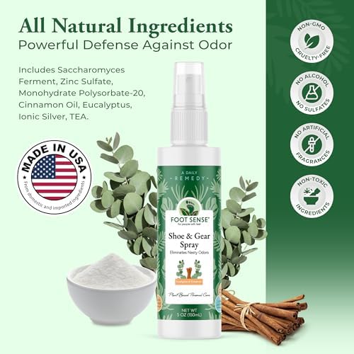 Foot Sense – Shoe Deodorizer & Foot Spray – Natural Foot & Shoe Odor Eliminator for Smelly Feet, Shoes & Sports Gear, Long-Lasting Refreshener for Adults & Kids – 5oz