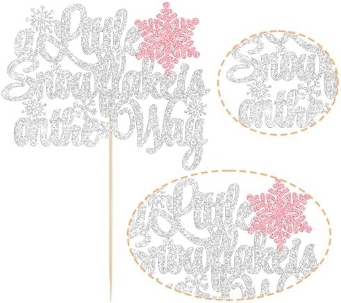 1Pcs A Little Snowflake is on Her Way Cake Topper Pink Snowflake Winter Baby Shower Cake Decoration for Girl Kids Winter Onederland Gender Reveal Party Decorations