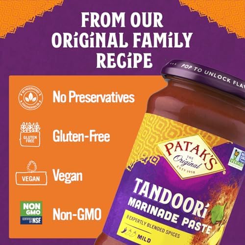 Patak’s Tandoori Marinade Paste - Mild Indian Tandoori Paste with 8 Expertly Blended Spices - Gluten-Free & Vegan - Flavorful Chicken Marinade for Grilling, Baking & BBQ Cooking - 11oz Jar (Pack of 3)
