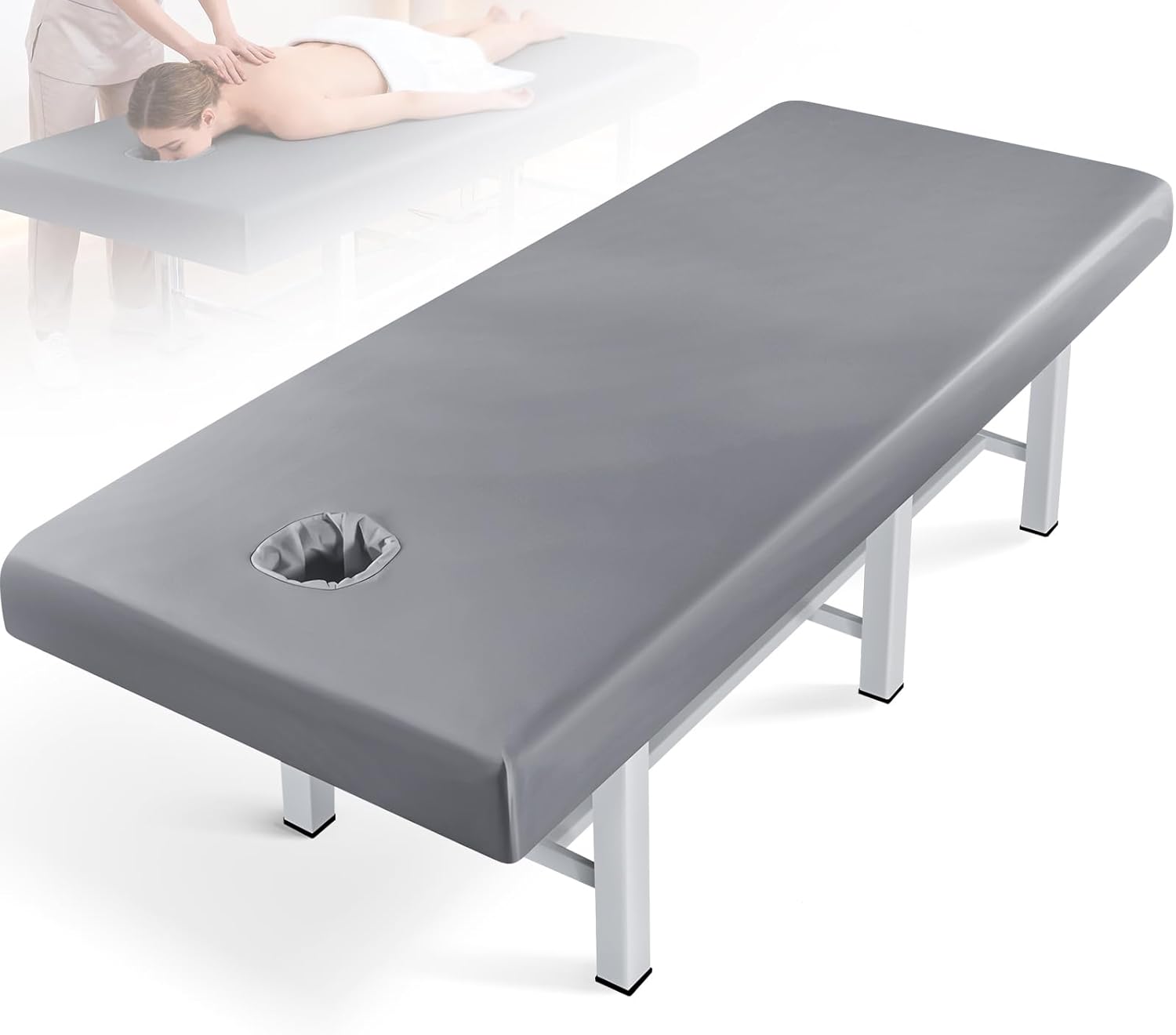 LXIANGN Professional Waterproof Massage Sheets Bed Table Cover with Face Hole,Oilproof Reusable Spa Treatment Sheet for Massage Tables,Machine Washable (Grey, 75 x 31.5 Inches)