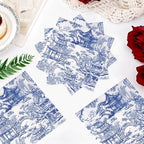 100Pcs Blue Willow Chinoiserie Paper Napkins 3-ply 6.5'' x 6.5" Disposable Blue and White Large Dinner Size Napkins Pagoda Chinoiserie Printed Square Beverage Napkin for Dinner Luncheon Party Supplies