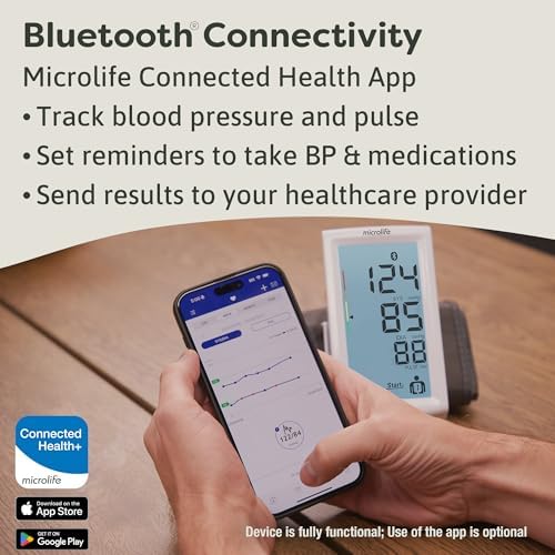 Microlife Series 800 Smart Upper Arm Blood Pressure Monitor for 2 Users, Wide Range Cuff Fits Standard to Large Adult Arms, Bluetooth Connect to Health App (iOS and Android Compatible)
