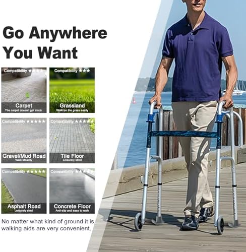Walker Ski Glides, Universal Fit for Folding Walkers, Easy Install Durable Rubber Mobility Aids, Replacement Glide Caps for Seniors - 2-Pack, Gray