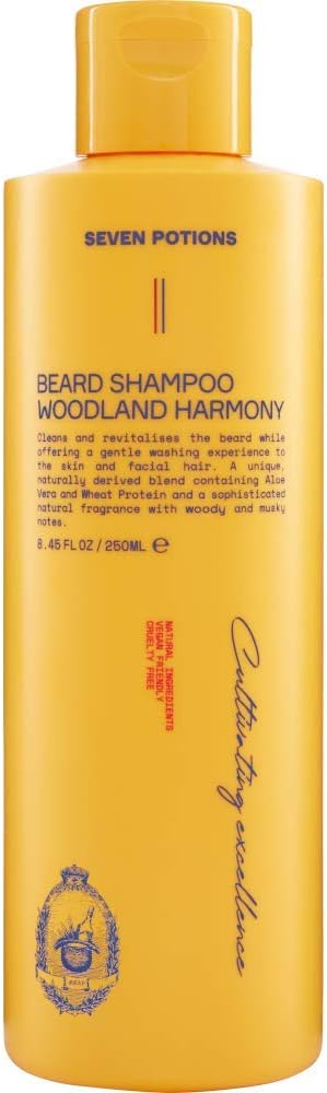 SEVEN POTIONS Beard Shampoo for Men, Woodland Harmony, 8.45 Fl Oz - Natural, Vegan, Cruelty Free - Gentle, Cleansing Wash for a Clean Beard with No Itch
