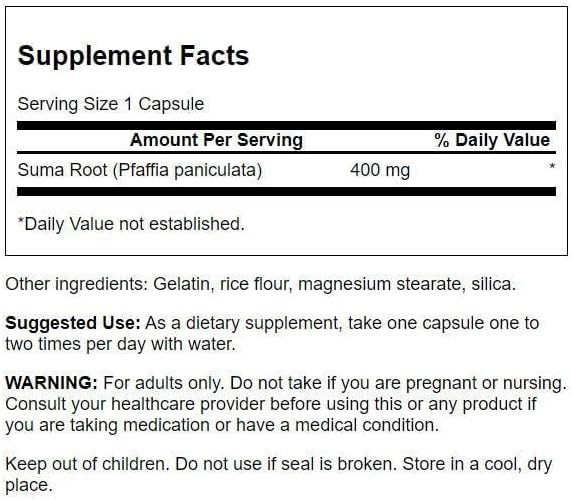 Swanson Full Spectrum Suma Root 400 Milligrams 60 Capsules
