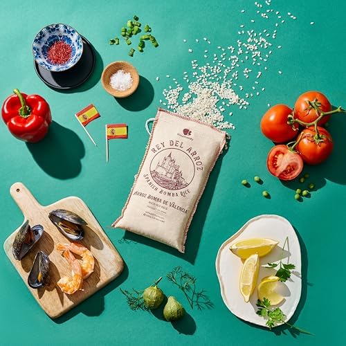 Gourmanity 1.1lb/500g Spanish Bomba Rice for Paella, Rey del Arroz Authentic Spanish Bomba Rice from Spain [1.1 Pound]