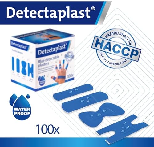 Detectaplast Universal Waterproof plasters, Metal detectable and Blue plasters, for Catering First aid kit in Food handling environments, Kitchen aid, 19 x 72, 25 x 72, Butterfly, Knuckle, 100 Strips