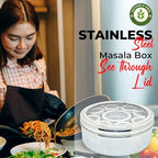 Nature's Own Spice Container - Masala Dabba with 9 Compartments | Stainless Steel Masala Box | Indian Spice Box with Transparent Lid | 8x8 Masala Organizer | Kitchen Storage for Spices and Herbs