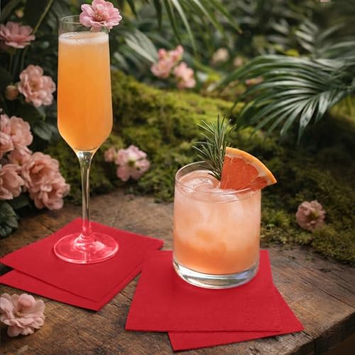 300-Pack Disposable Red Cocktail Napkins, 3-Ply, 5"x5" Beverage Paper Napkins, Decorative Dessert Napkins For Wedding, Kitchen, Bar Or Restaurant