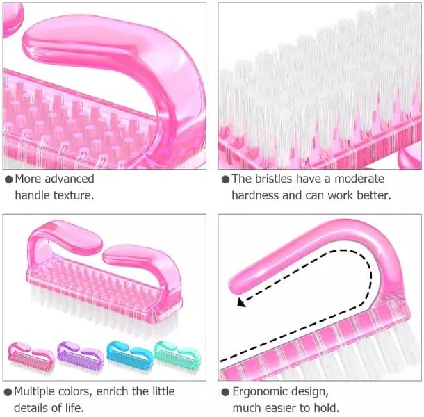 4 Pcs Nail Brush for daily Use - 4 Different Kinds of Fingernail brush with Plastic Handle Nail brush for cleaning Fingernails - Easy to use Nail Scrub brush - Nail Cleaner Nail brushes for Hands Feet