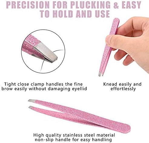 Eyebrow Tweezer Set, 4 Pcs Professional Stainless Steel Tweezers for Women, Precision Tweezer for Facial Hair, Splinter and Ingrown Hair Removal（Rose Gold）