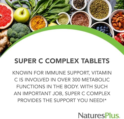 NaturesPlus Super C Complex - 90 Capsules - 1000 mg Vitamin C + 500 mg Bioflavonoids - Vegetarian, Gluten Free - 45 Servings