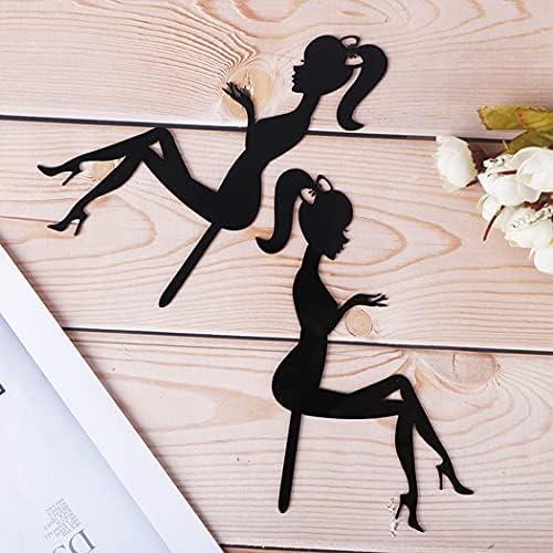 12 PCS High Heel Girl Cake Toppers Sitting Girl Silhouette Acrylic Cupcake Topper Happy Birthday Cake Topper Engagement Cake Toppers Decorations for Various Birthday Party Anniversary