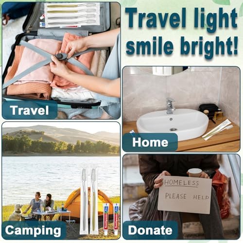 50 pcs Disposable Toothbrushes with Toothpaste, 2 Color Toothbrushes and Toothpaste 10g, Bulk for Homeless, Airbnb, Hotel,Charity