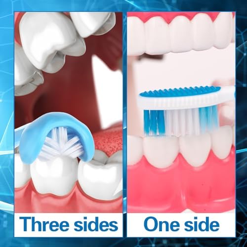 3 Sided Toothbrush, 2Pcs U-Shaped Autism Toothbrush 360° Oral Teeth Cleaning Triple Bristle Toothbrush, Soft Sensory Toothbrushes for Toddler Kid Adult Complete Tooth Care (Blue, Green)