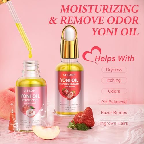 Yoni Oil for Women Ph Balance, Moisturizing, Natural Feminine Oil Eliminates Odor, Intimate Deodorant Feminine Body Oil with Peach, Strawberry Yoni Essential Oils, 2 Pack