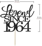 Legend Since 1964 Cake Topper 62th Birthday Happy Birthday Cake Topper Men and Women Cheer 62 Years Old Handmade Black Glitter Cake Decoration (1964)