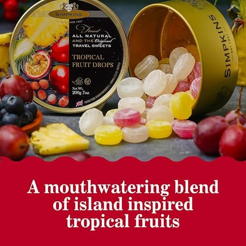 Simpkins Candy Travel Sweets, Tropical Fruit Drops, 7 Ounce Tin (Pack of 6)