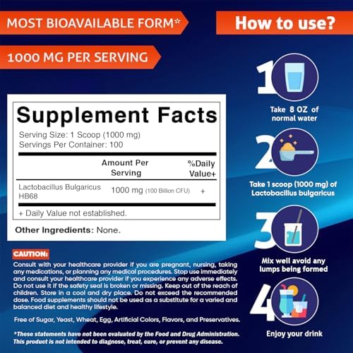 Vitamatic Lactobacillus Bulgaricus Probiotic Powder - Digestive Health Support - 100 Gram (3.5 OZ) - 100 Servings