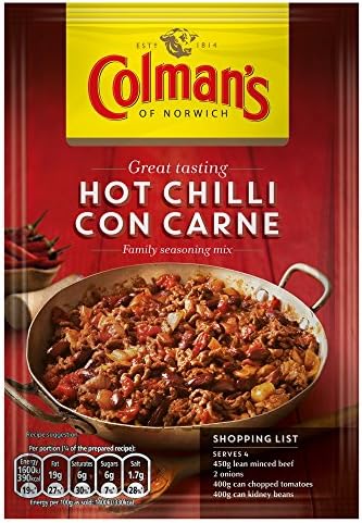 Original Colman's Hot Chilli Con Carne Recipe Mix Imported From The UK England British Recipe Mix Colman's Hot Chilli Con Carne Dry Sauce Mix, 37 g'