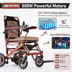 Electric Wheelchairs for Adults Foldable Lightweight at Only 35lbs, 500W Dual Motors Motorized Wheelchairs for Seniors, All Terrain Travel Powered Wheel Chairs, Support 250 lbs, Brown
