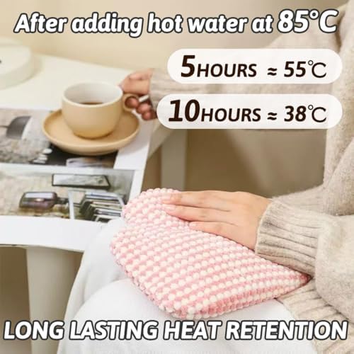 500ML Cute Plush Hot Water Bottle, Hot Water Hand Warmer, Hot Water Bag with Soft Cover for Pain Relief, Menstrual Cramps, Neck Shoulder, Soft Fluffy Hot Bag for Winter, Kids & Adults (2 PCS)