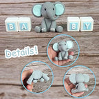 Elephant Cake Decoration Mini Elephant Cake Topper Blue Letter Cake Toppers Gold Blue White Pearl Ball for Elephant Theme Birthday Supplies (BLUE)
