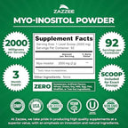 Zazzee Myo-Inositol Powder, 3 Month Supply, 92 Servings, 2000 mg per Serving, Free Scoop for Exact Dosage, 6.49 Ounces, Certified Kosher, 100% Pure, Fertility & Reproductive Support, Made in the USA