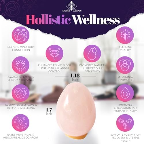 Sacred Weapon GIA Certified Rose Quartz Kegel Egg — Pelvic Floor Exerciser for Women | Menopause, Postpartum & Prolapse Support | Natural Crystal Yoni Egg with String & Guide