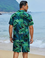 COOFANDY Men's Hawaiian Matching Set Summer Beach 2 Piece Outfits Flower Button Down Shirts and Shorts Vacation Outfits