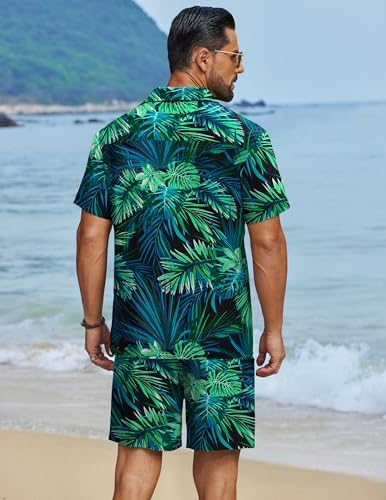 COOFANDY Men's Hawaiian Matching Set Summer Beach 2 Piece Outfits Flower Button Down Shirts and Shorts Vacation Outfits